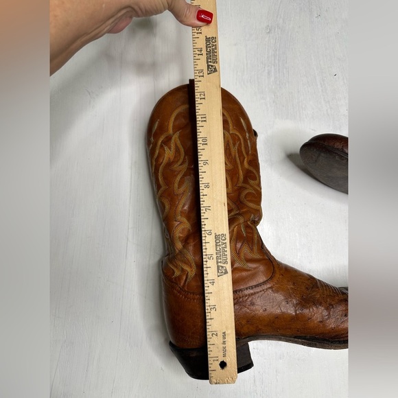 Tony Lama Vintage Ostrich Leather Western Boots Mens 9 D Brown USA - Picture 15 of 16